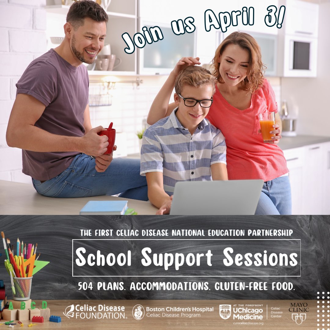 CeliacDotOrg's tweet image. There's still time to join us April 3 at 7 am PDT/10 am EDT for an expert-led School Support Session on #504Plans for #students with #CeliacDisease. This free Zoom meeting is for families with students from early childhood through college age. ⁠us02web.zoom.us/webinar/regist…