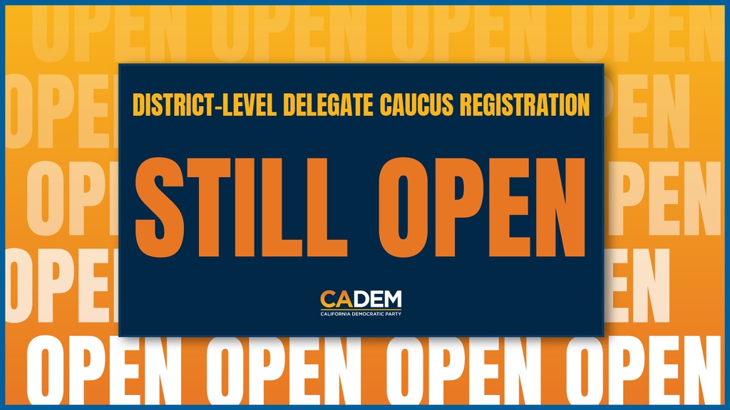 The District-Level Caucus registration form is OPEN and will close on April 11 at 5pm. Elected District-Level Delegates will represent California at the 2024 Democratic National Convention in Chicago, Illinois. Register for your district caucus at cadem.org/chicago-delega….