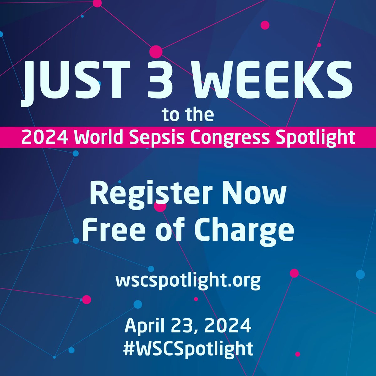 The 2024 #WSCSpotlight on April 23 features 55 #sepsis experts from 25+ countries. Topics include early diagnosis, data, AI, and predictive modeling, pediatric sepsis, biomarkers, and more. Registrations now open wscspotlight.org