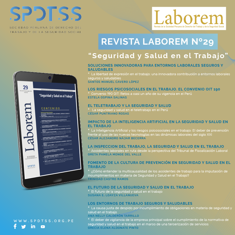 spdtss's tweet photo. Informamos que ya está disponible el volumen Nº 29 de nuestra Revista Laborem, cuyo eje temático es: Seguridad y Salud en el Trabajo.
Los artículos han pasado por una rigurosa evaluación y selección a través del sistema doble ciego.
Descargarla en: https://t.co/VTSklSTUrB https://t.co/mQ19Dg8Ghk