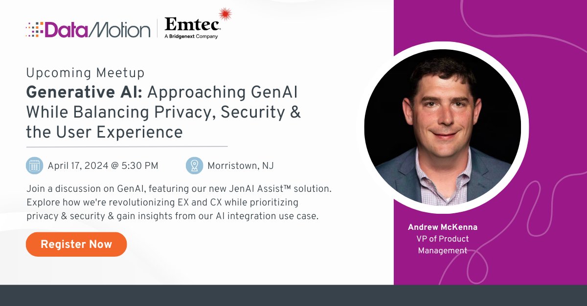 Join our next meetup w/ <a href="/EmtecInc/">Emtec Inc. (Now Bridgenext)</a> for insights on integrating #GenAI into your products, including how our new JenAI Assist™ transforms EX &amp; CX while maintaining data security: hubs.li/Q02ryyXZ0

🗓️ April 17 @ 5:30 PM
📍 Our #MorristownNJ Headquarters

#CX #Developers