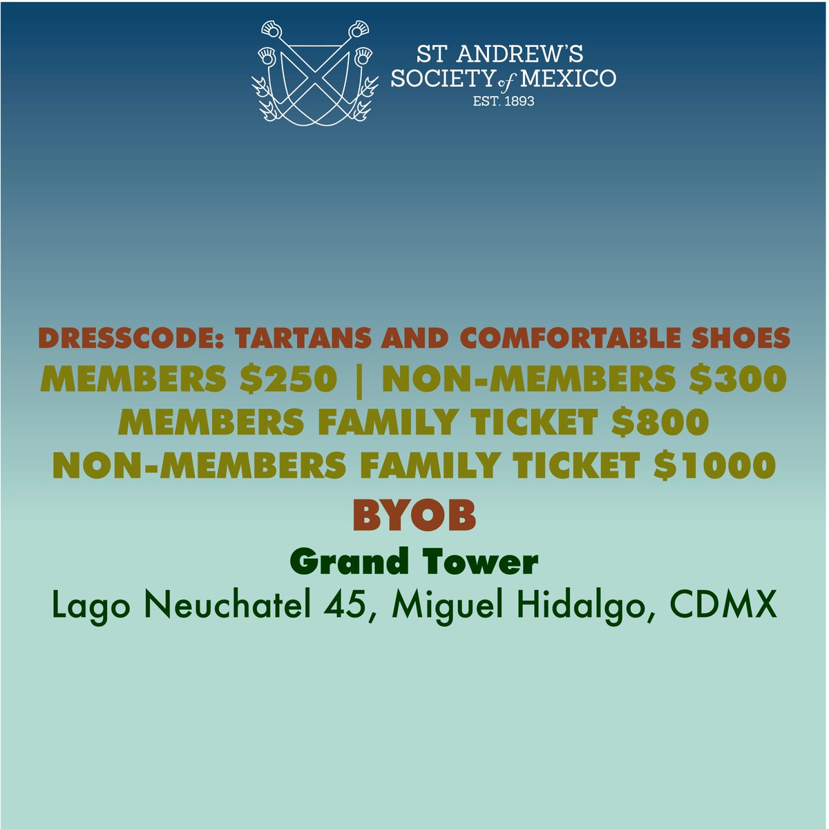 Prepárese para una velada familiar con el folk Shamrock y el baile de <a href="/DanceCorps/">Jose M Gutierrez BEM</a>, organizado por la Saint Andrews Society de México.
Boleto individual $300 / Boleto Familiar (4) $1000
Compra tus boletos aquí: 
bit.ly/Ceilidh2024bol…
