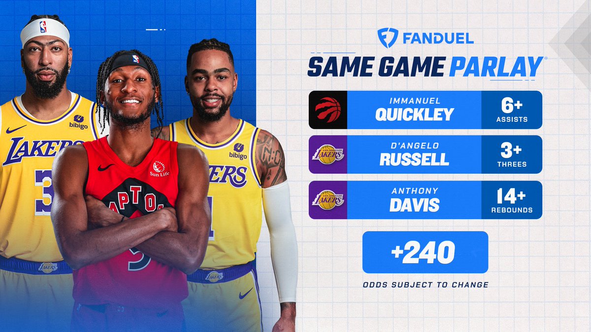 The Raptors host the Lakers tonight as 13.5-point underdogs! 🏀 Here’s the @FanDuelCanada SGP that @chengwesley and the NBA on TSN team cooked up for tonight’s game 👇