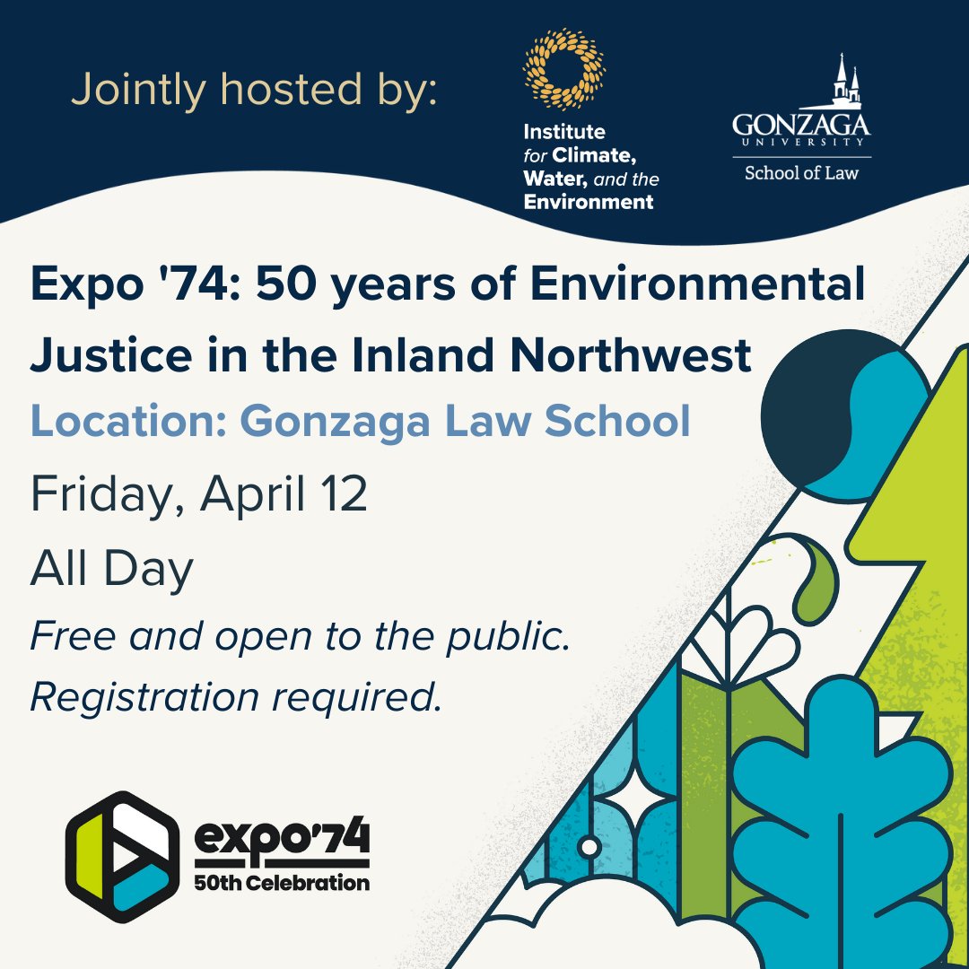 Mark your calendars: Our office, @USAO_EDWA and @GonzagaLaw will hold a one-day event on April 12 exploring environmental justice work done over the last half century and what work remains to be done in the coming decades. Register here: gonzaga.edu/expo50ej