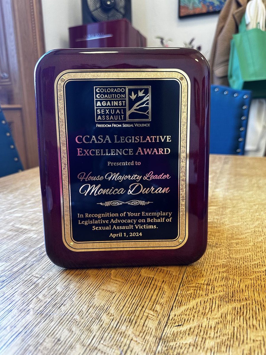 I was honored to receive the @CCASAColorado Legislative Excellence Award. I want to say thank you to CCASA for giving me this award and helping me throughout this legislative session to make sure the voices of sexual assault survivors are heard. #coleg #copolitics