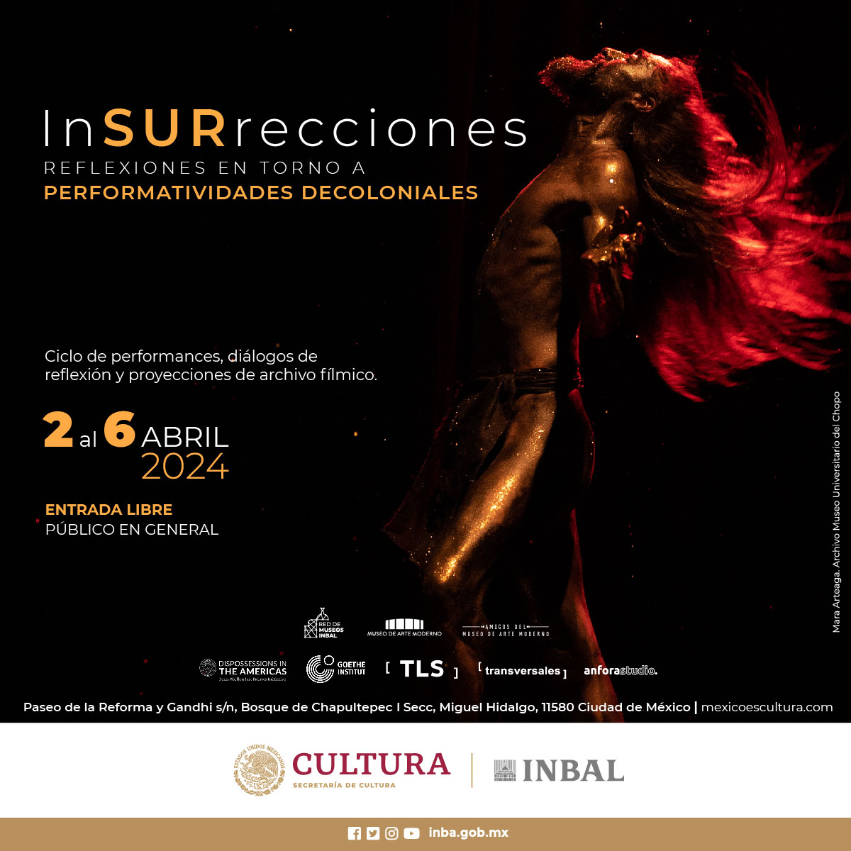 Te esperamos en 'inSURrecciones. Reflexiones en torno a performatividades decoloniales'. Presentaciones, taller y ciclo de cine. Del 2 al 6 de abril. Consulta la cartelera completa en: t.ly/KBDwo