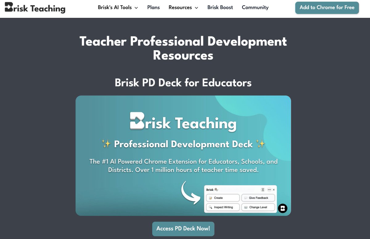Hey Teachers 🤩 Looking to level up your Brisk knowledge? 

Our new PD & training page is live, offering all the guidance you and your colleagues need. New tips, tricks, and tutorials will be added regularly! 
briskteaching.com/brisk-professi… 

#TeacherTools #BriskTeaching #BriskAI