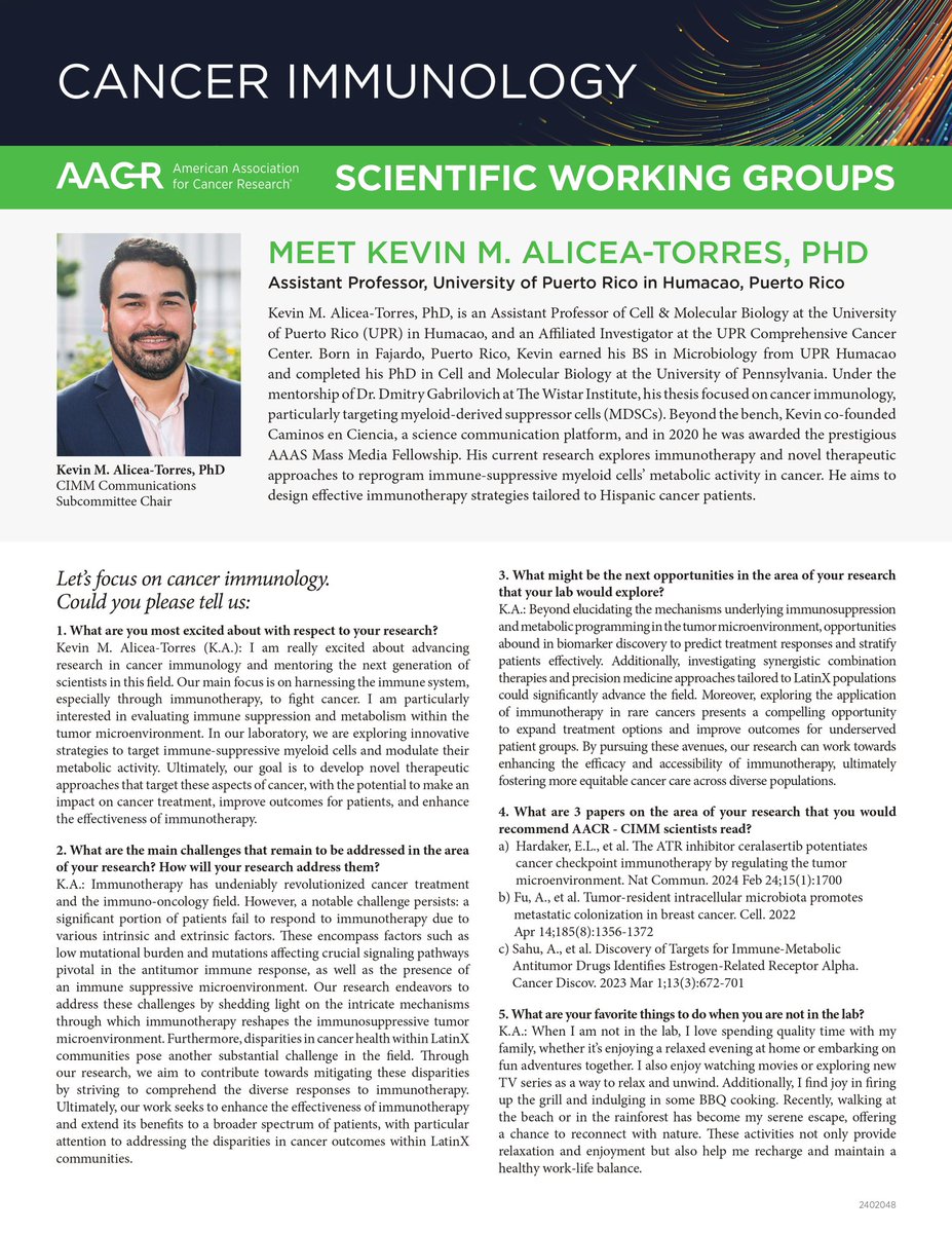 It’s a honor to be introduced by the Junior Investigator Profile series in the @AACR Cancer Immunology Working group in LinkedIn. Thank you so much to AACR for the opportunity! Join us: linkedin.com/groups/12897616 Stay tuned! More highlights coming soon. #CancerImmunology