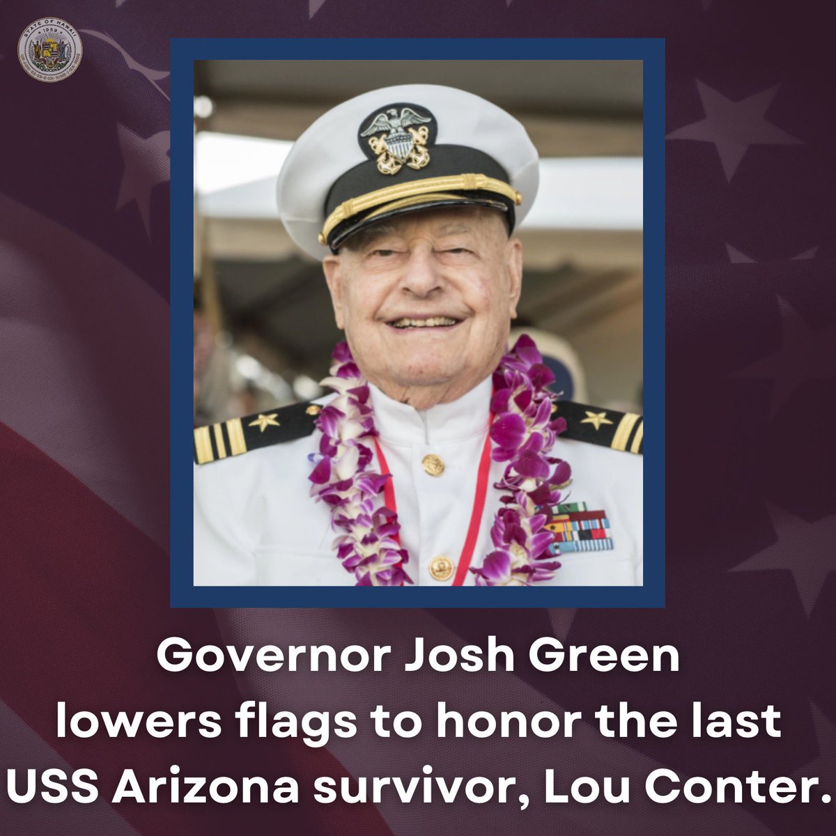 Governor Josh Green has ordered that the United States flag and the Hawaiʻi state flag be flown at half-staff effective from sunrise Wednesday, April 3, to sunset Friday, April 5.