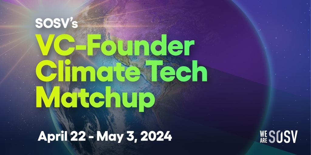 Our VC-Founder Climate Tech 🌎Matchup is back! Registrations are open. It's free, virtual and makes meeting relevant, new investors / founders easy. sosvclimatetech.com/announcing-sos…