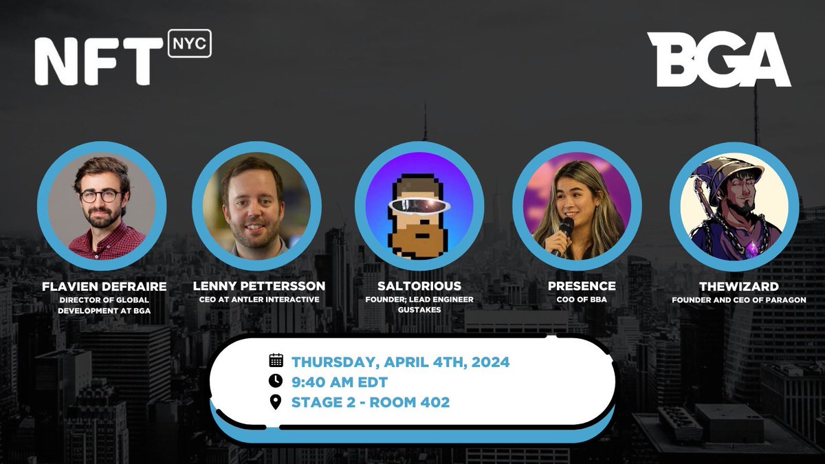 Our very own CEO @TheWzrd will be speaking Thursday morning at @NFT_NYC on the @BGameAlliance panel. Come through to Stage 2 if you're around and gain some Alpha and insight on the core of our company!