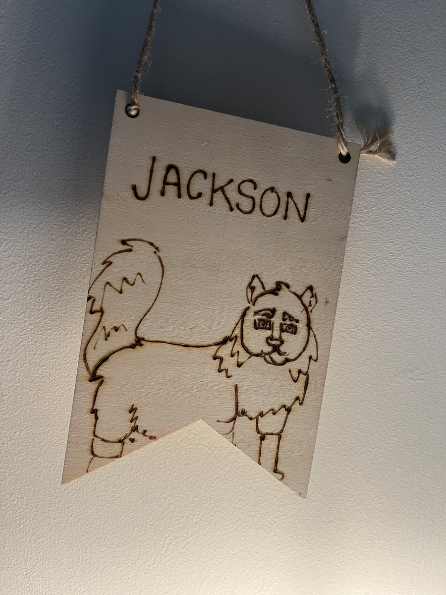 This custom wood burning piece Clare got me of Jackson still has me in hysterics tbh