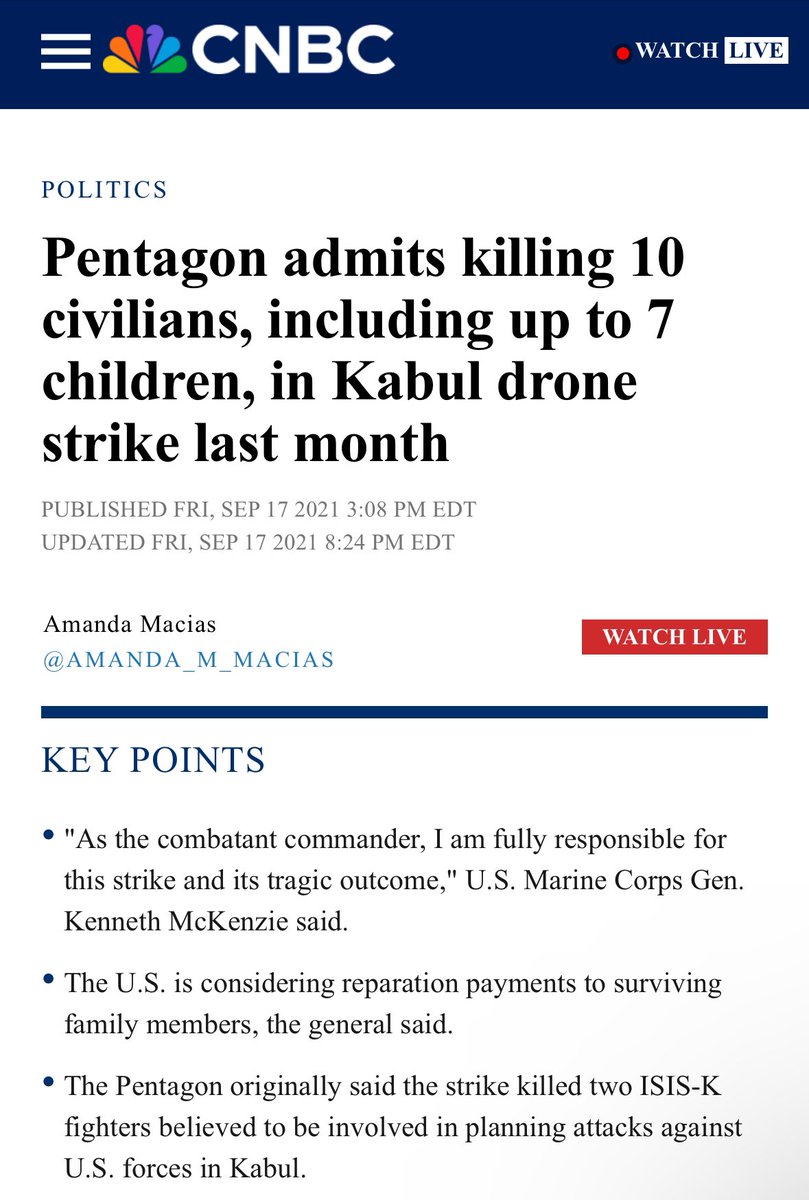 The U.S. killed 7 children in that strike. It was not deliberate; the U.S. thought they were targeting jihadists. Terrible mistakes happen in war zones. Democracies like Israel own their mistakes. Terrorists like Hamas do no such thing because when they kill civilians, it’s…