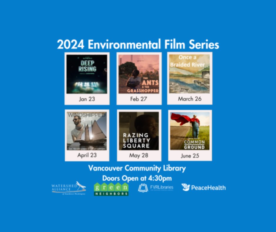 Don’t miss the next Environmental Film Series show! Join us 4:30-7 pm Tuesday, April 23 at the Vancouver Community Library in downtown Vancouver for a free showing of the documentary “Windshipped.” There will be pizza! Learn more: shorturl.at/epyJQ