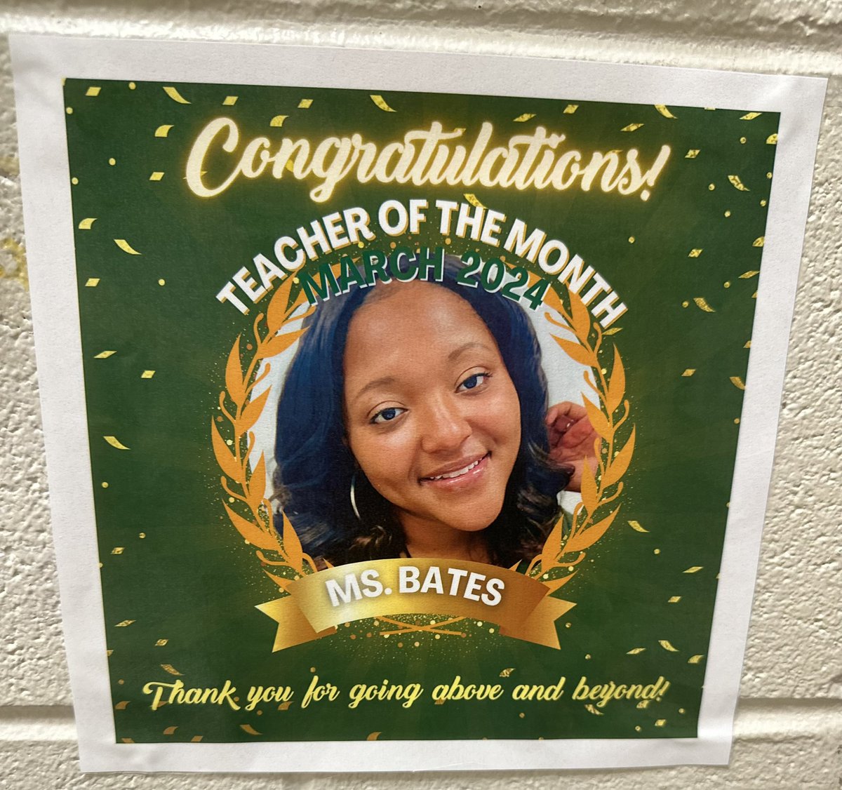 Congratulations to Kristen Bates (alumna) on being Teacher of the Month at Jackson-Olin High School!! 💚💛 #UABTeachAlumni #TeacherSpotlight