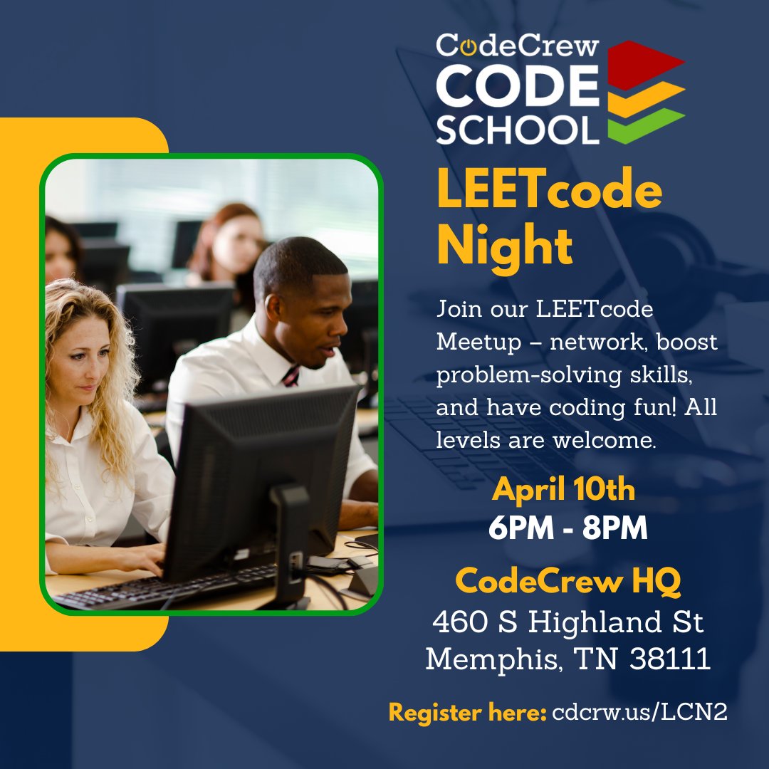 Unleash your inner programmer with us at LEETcode Night, hosted by Code School! 🚀 It's time to amplify your coding prowess, bond with fellow coding enthusiasts, and unite to vanquish LEETcode challenges. Register now: cdcrw.us/LCN2