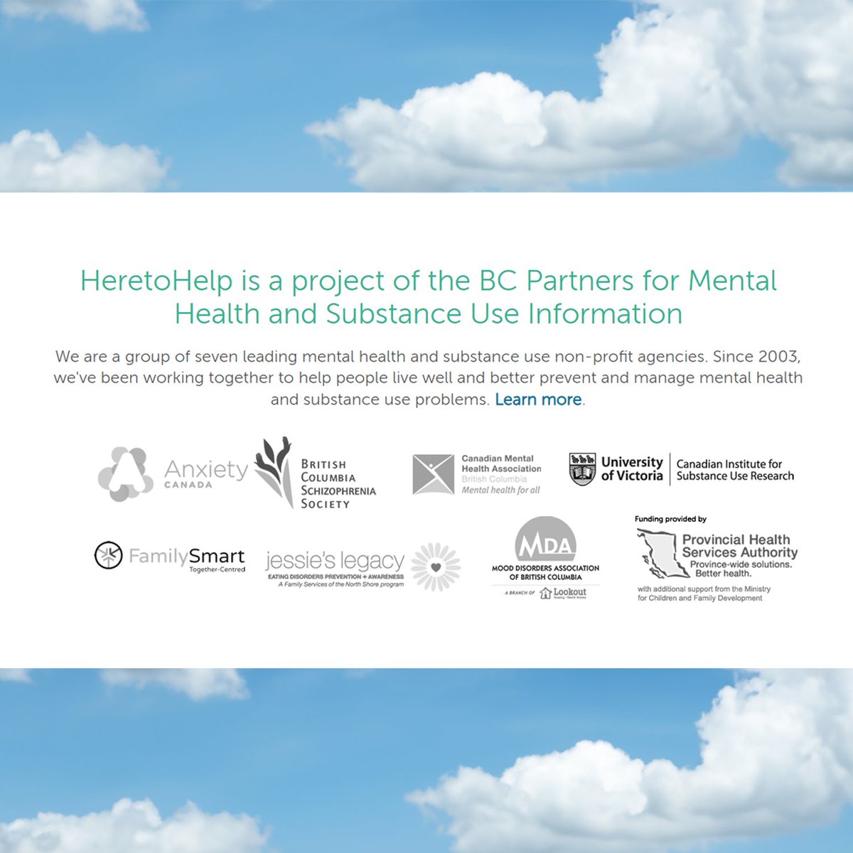 Mood Disorders Association of BC, a branch of Lookout, is a proud member of a group of seven provincial mental health and substance use non-profits working together to help British Columbians improve their mental well-being by advancing mental health and substance use literacy.
