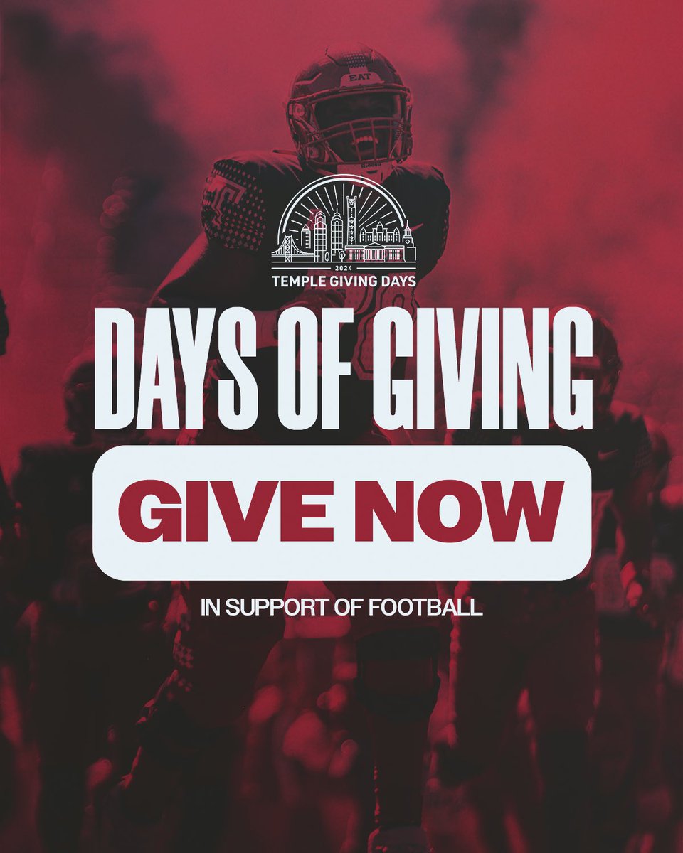 #TempleGivingDays is this week! Help us enhance the student-athlete experience by supporting Temple Athletics and Temple Football today💪 To learn more or to donate, visit: bit.ly/3UcfXWp