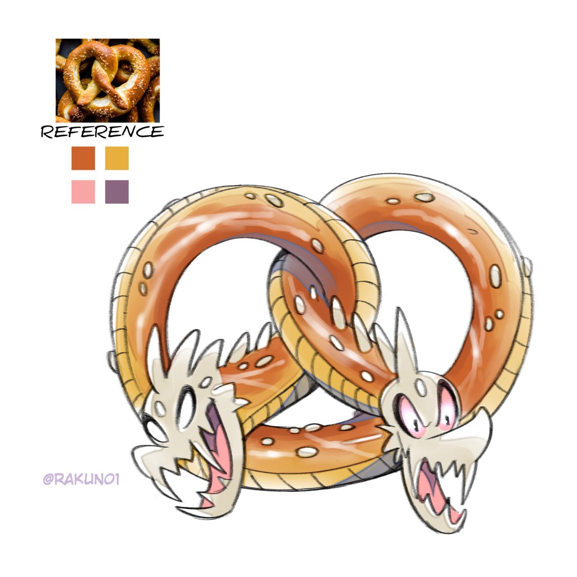 Snake Pretzel! 🥨🐍

Hi guys, don't forget to follow me on instagram. 
instagram.com/p/CtKhqX4OH1j/

 I do conceptarts polls and we 'll have more information about this foodmonsters project  :D
#Snake #Pretzel #characterdesign #DeliciousDays #foodmonster #conceptart #rakun01 #rakun001