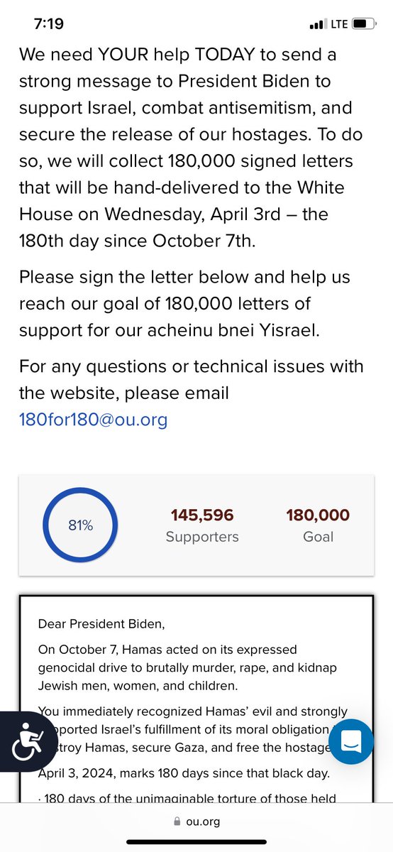 We are only 35k away from our goal!!! Retweet this to help us get to 180,000 letters that we will hand deliver to the White House TOMORROW for the 180 days in turmoil. Sign now: ou.org/180