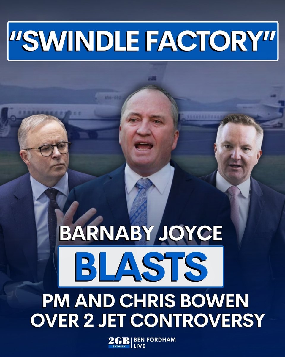 2GB873's tweet photo. Barnaby Joyce has taken aim at PM and Energy Minister for using two jets to travel to the same renewable energy announcement. 😳

MORE: https://t.co/DrTlCUOABr https://t.co/h0EjMRi2WJ