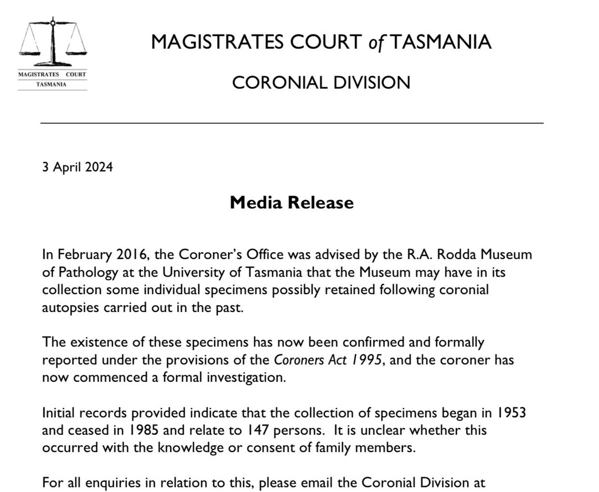 Some days, I am gobsmacked. 8 years after the Coroner’s office was told, it’s NOW decided to investigate how/why the Museum had body parts from autopsies. Still unsure if family members knew. The Coroner now is busy on other matters so that’s it for today.