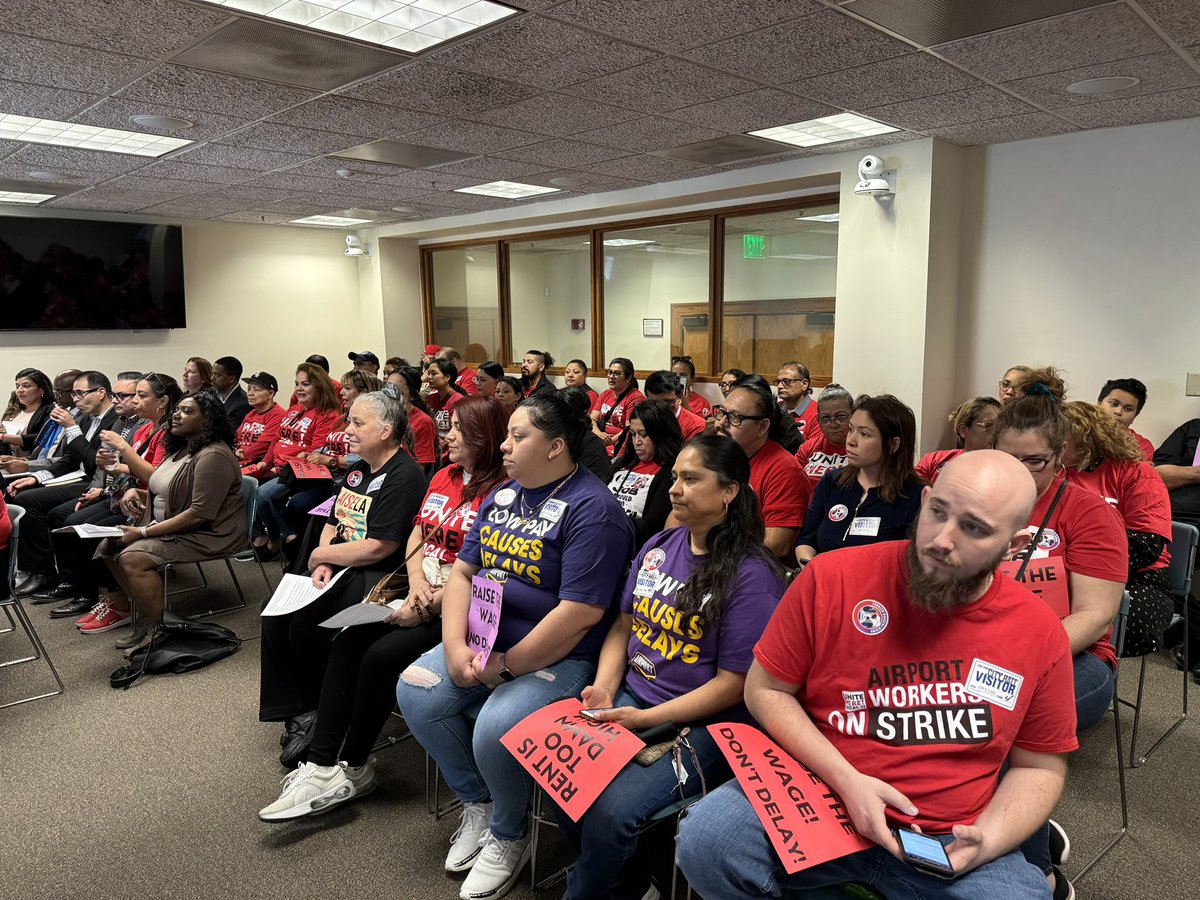 More than 50 tourism workers from LAX and LA hotels turned out to City Hall today to give public comment at the Trade Travel and Tourism Committee. Workers can’t wait, raise the wage without delay! #TourismWorkersRisingLA