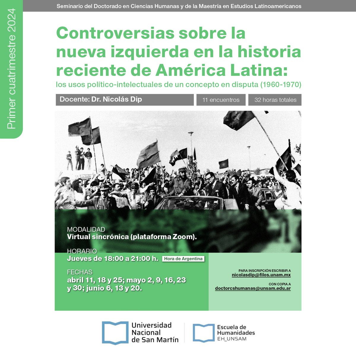 ¿Me ayudan a difundir este seminario de posgrado virtual en el que pueden inscribirse desde distintos puntos de América Latina? Desde el 11 de abril de 2024, voy a dar el seminario 'Controversias sobre la nueva izquierda en la historia reciente de América Latina: los usos