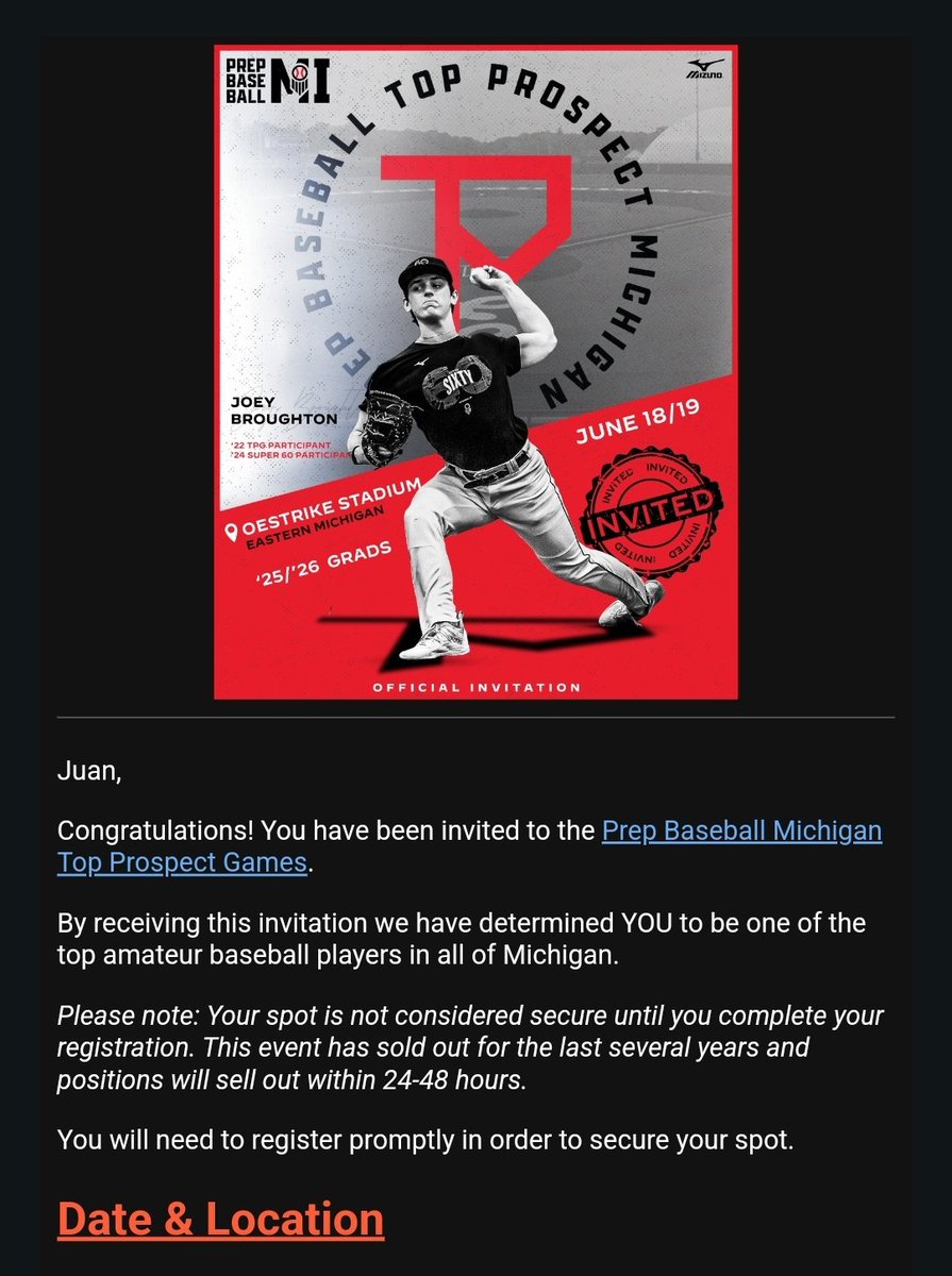 Thank you <a href="/PrepBaseballMI/">Prep Baseball Michigan</a>  and <a href="/CoachGoodwinA/">Adam Goodwin</a> for the invite to the top prospect games. @25Prospects