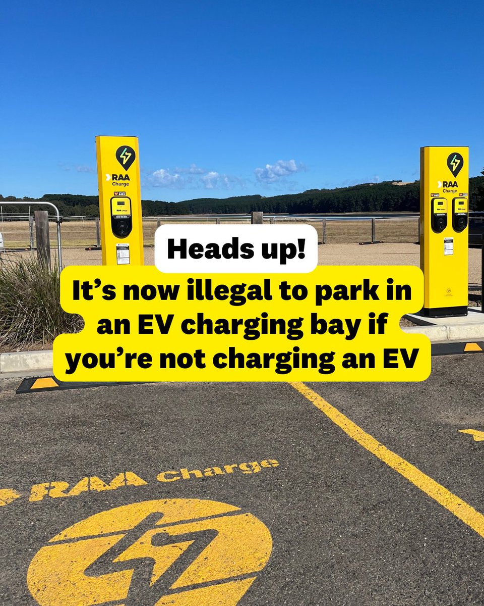 RAAofSA's tweet photo. Drivers who park their car in an EV charging bay can now be fined up to $111 if theyβre not charging their car π²
To park in an EV charging bay, youβll need to have an EV charging β‘
Read more here: https://t.co/YxTDbh9TS6
@sagovau @DFIT_SA #EV #RAACharge #SouthAustralia https://t.co/cksR3KW8wF