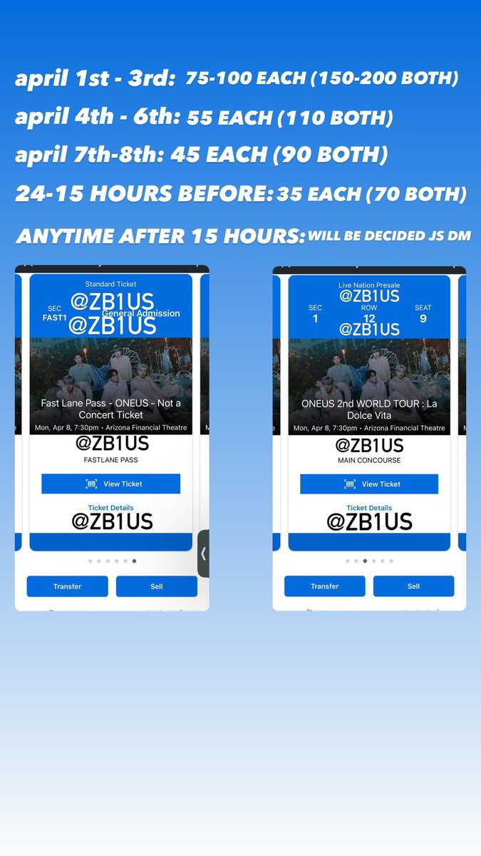 minamz0_1's tweet photo. WANT TO SELL (WTS) 2 ONEUS TICKETS IN PHOENIX ARIZONA AT PHOENIX FINANCIAL THEATER  ON APRIL 8TH 2024 #oneus #oneusphoenix #oneustour #oneusworldtour #oneusladolcevitatour #wtsoneus https://t.co/EbWR71zTBt