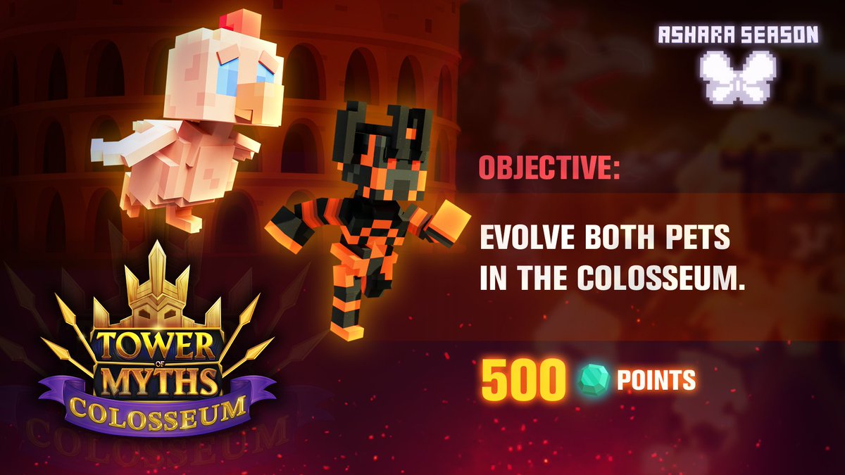 🔥Quest 43: Evolve Pets

🎯Objective: Evolve Tiny lava and Tiny Bird and share your screenshot in ⁠🦋as-q43-evolvepets 

🏆Reward: 500 points

⏰Deadline leaderboard week 8: Sunday, April 7th at 8pm GMT-5

🎮Play at: bit.ly/TowerofMyths-C…

🫱🏼‍🫲🏻Join our Discord:…