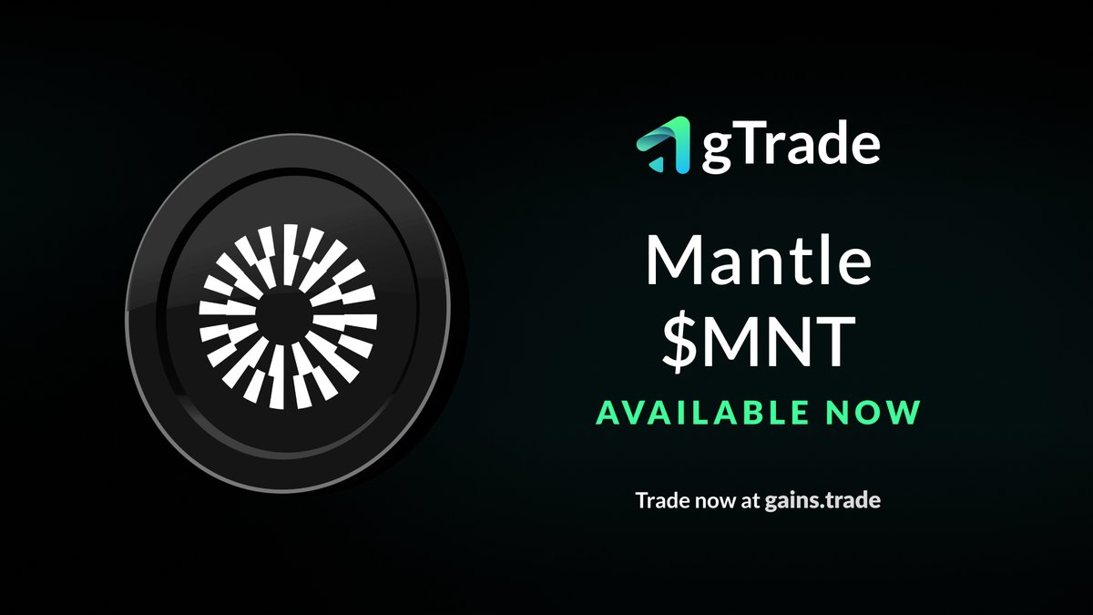 🚀 $MNT has joined the gTrade odyssey! The next generation of Ethereum with Mantle Network's $MNT. Redefining Layer-2 solutions starts here. Trade $MNT with up to 150x leverage on gains.trade #gTrade #MNT