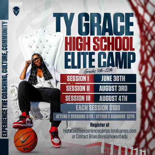 <a href="/Coachtygrace/">CoachTy</a> Hoops and Heart LLC presents: Ty Grace ELITE EXPERIENCE CAMPS🏀🏀🏀

Yes, the wait is over‼️🙌🏾👏🏾

ELITE CAMP IS BACK ON THE HILLTOP!!! It’s a CULTURAL ✊🏾and BASKETBALL 🏀 EXPERIENCE like no other‼️Sign 🆙 before it fills 🆙 
#cHampionshipcUlture 🦬 
👉🏾Link in bio👈🏾