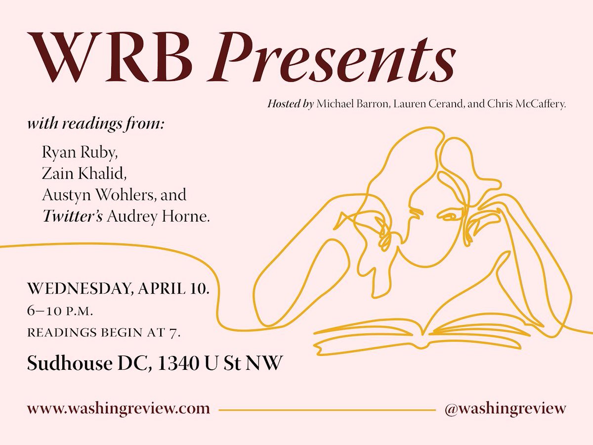 Coming up next week on 04/10, don’t miss our first “WRB Presents” with: • @_ryanruby_ (Berlin) • @zaintkhalid (NYC) • Austyn Wohlers (Baltimore) • @credenzaclear2 (DC) Hosted by @_michaelbarron, @CMccafe, & @luxlotus, at @sudhousedc. RSVP here: eventbrite.com/e/wrb-presents…