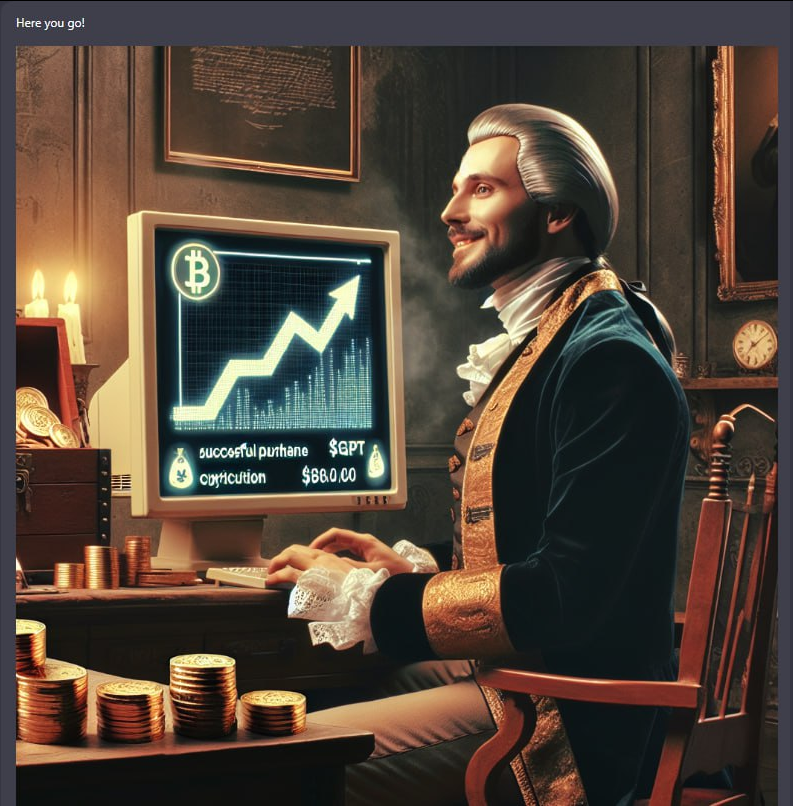 Guro_Criptoe's tweet photo. @solgptofficial Even George Washington bought $SolGPT #SolGPT 👀👀👀👀
🔥Image generation on https://t.co/1dzlyTtxse coming tomorrow!🔥
#SolChat #solmail #solcard #solsnap #Solshop #OnlyPossibleOnSolana https://t.co/DxQbf2MRdo