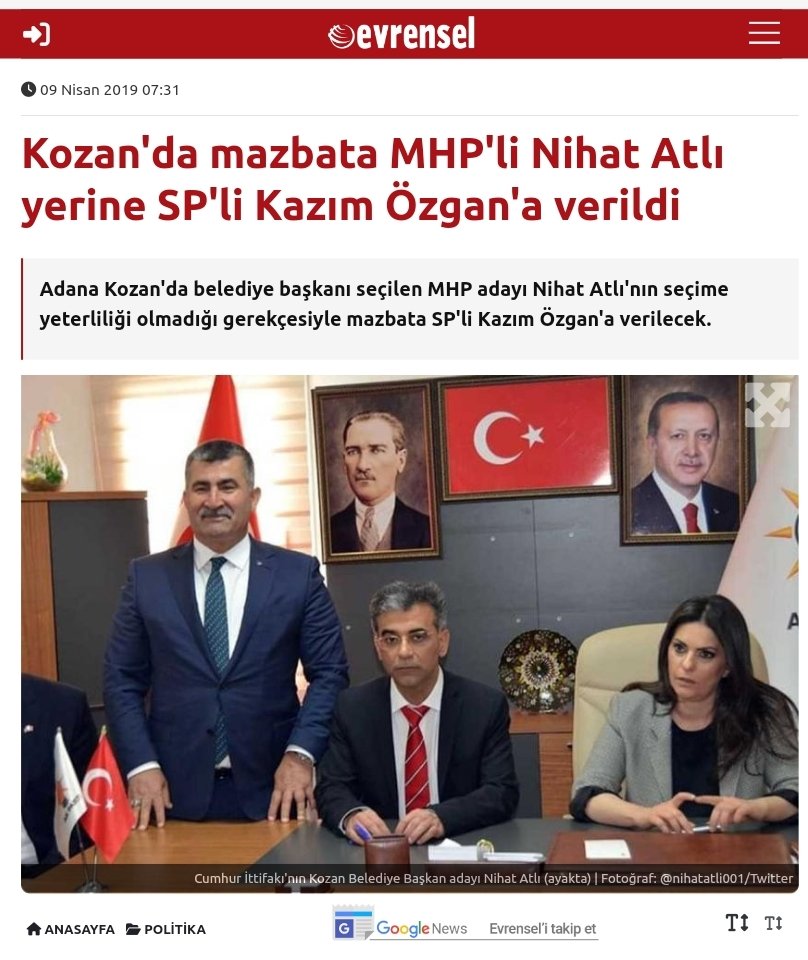 Bugün Van'da olan olayın aynısı 2019'da Adana'da oldu.

Üstelik iktidar ittifakındaki MHP adayına mazbata verilmedi.

Sokağa dökülen MHP'li gördünüz mü?