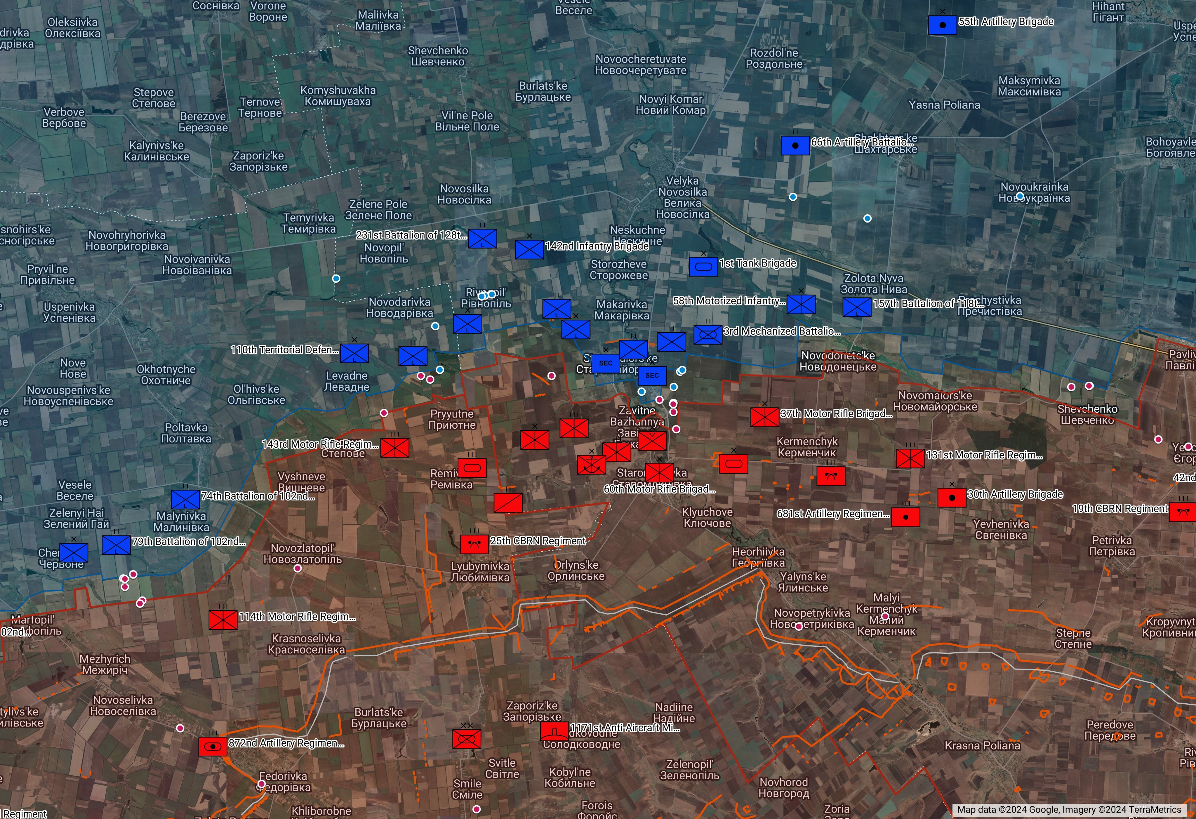 Velyka Novosilka front as of 2359Z 2nd April 2024