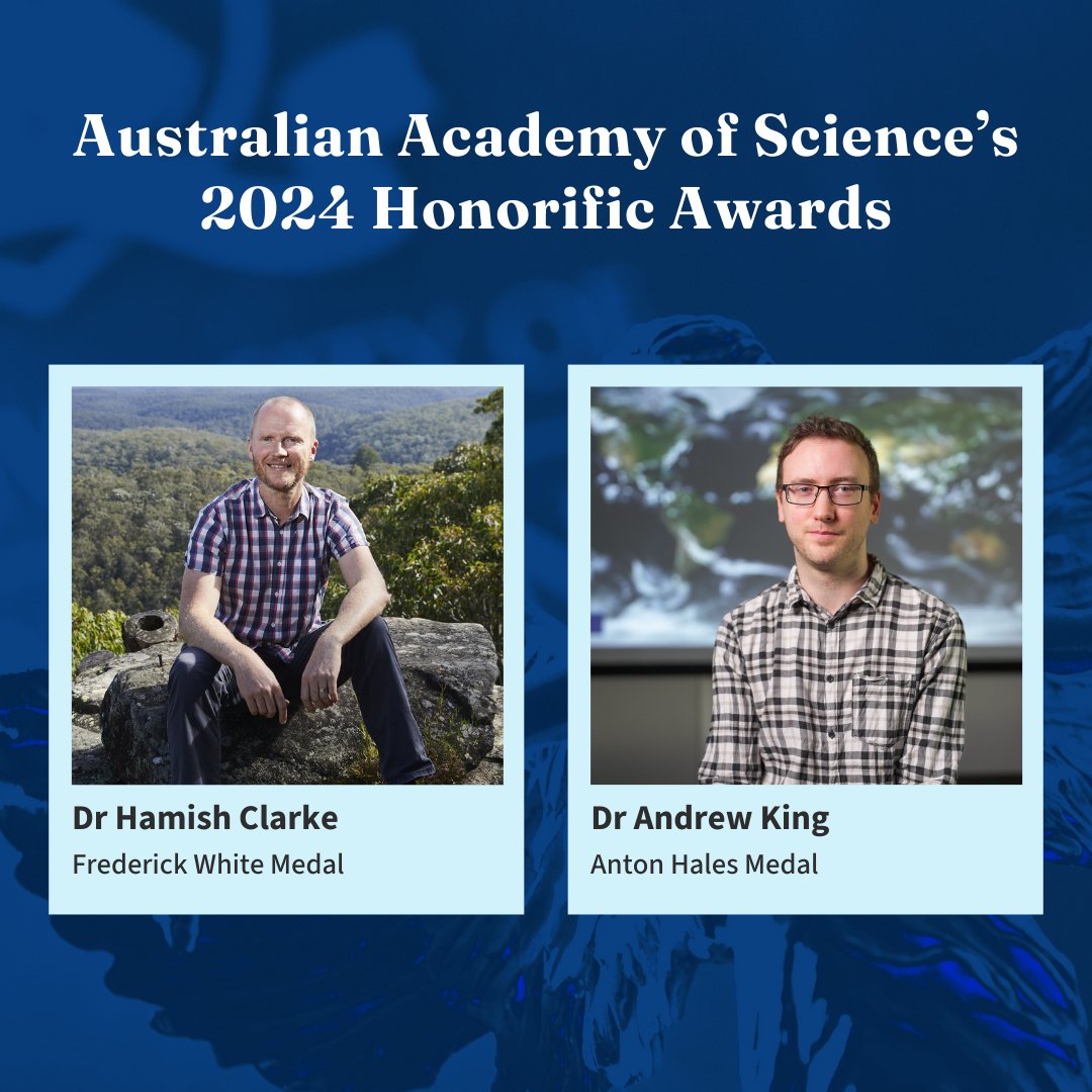 Congratulations Dr Hamish Clarke and Dr Andrew King, recipients of the @Science_Academy’s Honorific Awards 🏅 @SciAtTheLocal was recognised for his work on bushfire management, and @AndrewKingClim for his expertise on climate science. Tap to learn more ➡️ unimelb.me/49gxkti