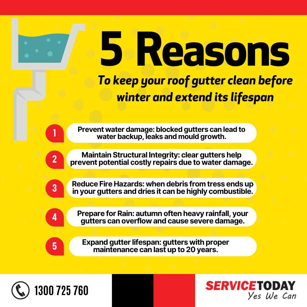 🍃🏠 Keeping your roof gutters clean is essential! 
And here we share 5 reasons to keep your Roof Gutters safe and sound! 😉

#CleanGutters #RoofGutters #CleanDebris #Maintenance #HomeImprovements #Australia #Brisbane #Adelaide #GoldCoast #Sydney #Melbourne #plumber #Plumbing