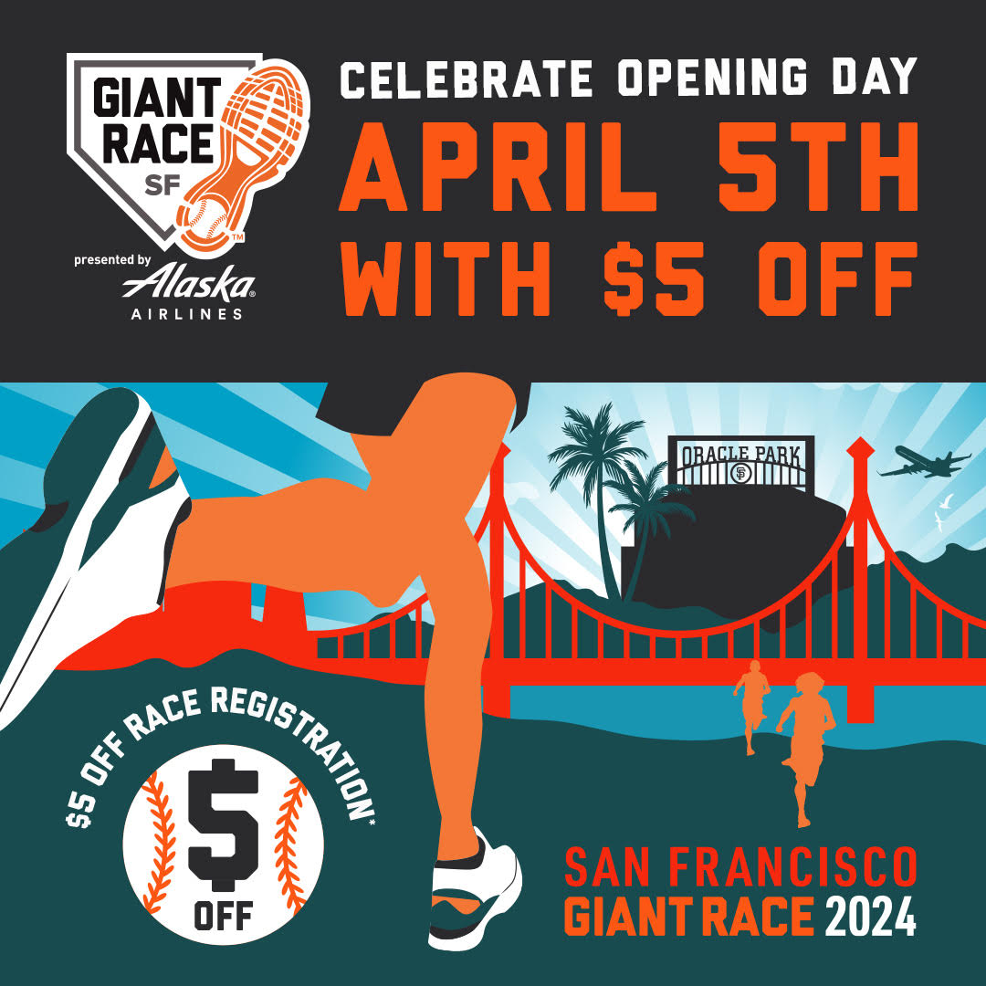 giantrace's tweet photo. As baseball season kicks off at Oracle Park this Friday, April 5, we've got a GIANT deal just for you – save $5 on all Giant Race registrations ⚾🏃

 Use code OPENINGDAY until 11:59pm on April 5! https://t.co/mLi8jG5r5A