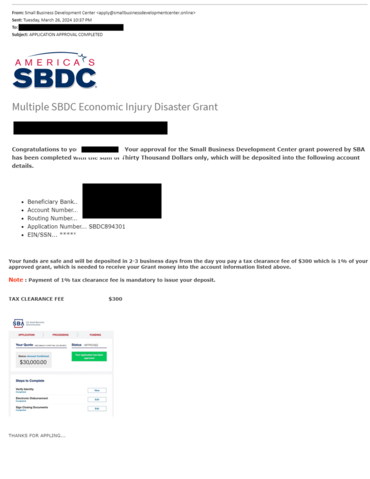 MSUSBDC's tweet photo. There is a scam circulating that uses America's SBDC and SBA logos to try to fish for information from small businesses. This information has been reported. Please remember that no SBDC can make an SBA grant, and small businesses will hear only from the SBA regarding grants. https://t.co/ArRMsxLmUG