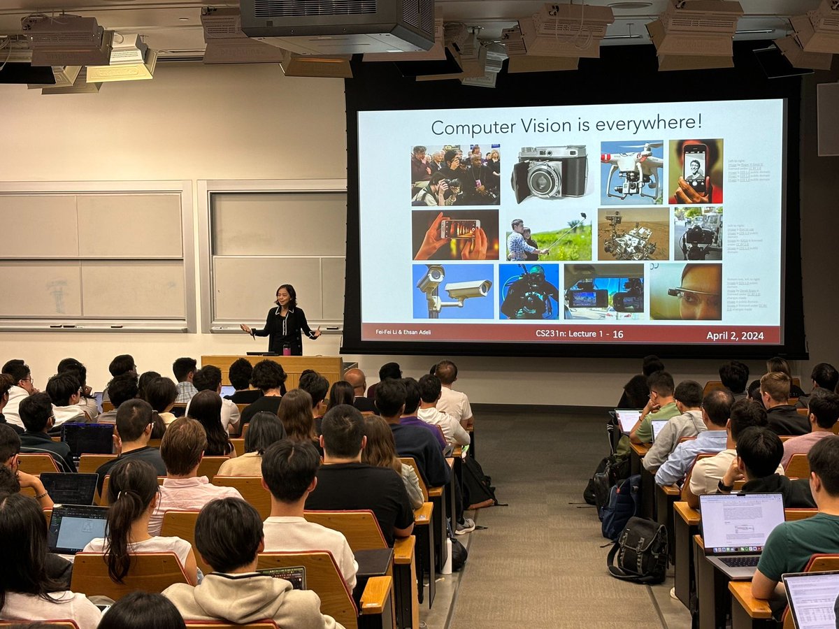 It’s that time of the year - first lecture of @cs231n !! It’s the 9th year since @karpathy and I started this journey in 2015, what an incredible decade of AI and computer vision! Am so excited to this new crop of students in CS231n! (Co-instructing with @eadeli this year 😍🤩)