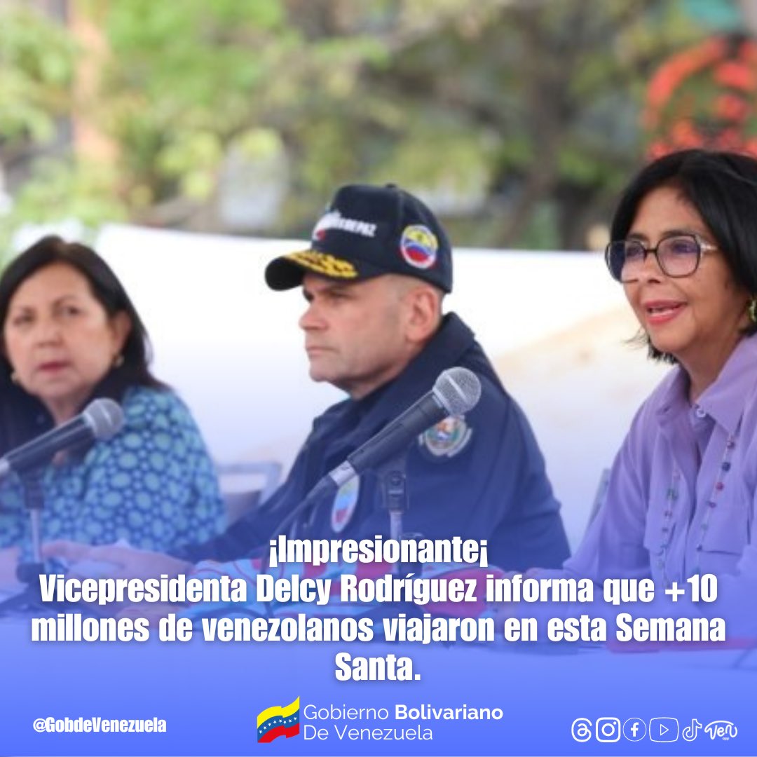 👏IMPRESIONANTE

Vicepresidenta Delcy Rodríguez informa que +10 millones de venezolanos viajaron en esta Semana Santa. 

Más información seguir el enlace ➡️bit.ly/4aECvnP