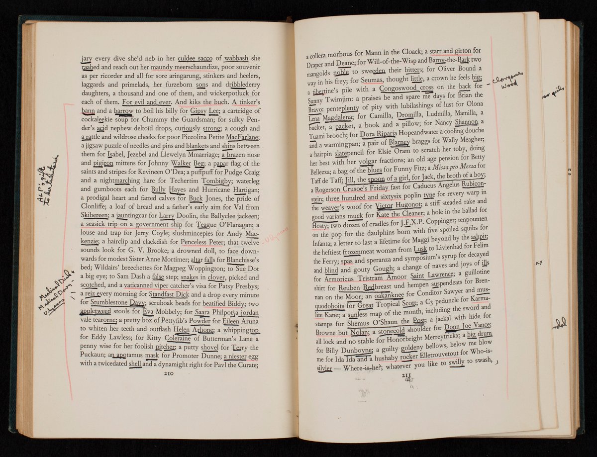 Page from Finnegans Wake, with John Barth’s notes exhibits.library.jhu.edu/exhibits/show/…