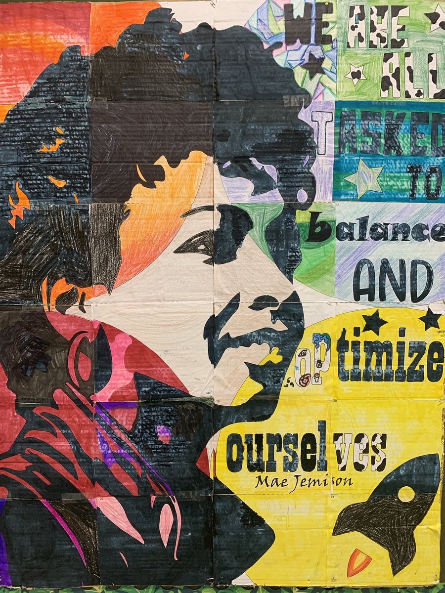 AnaGraceArts's tweet photo. New art by Ms Sinay’s students honoring Mae Jamison, the first African American woman to travel into space. #herstory #womenshistory @CrecArtsMiddle1 @anagraceproject https://t.co/eqhitchy3M