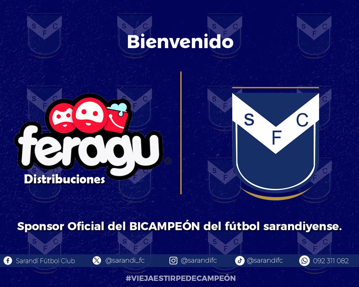 ¡HOLA FERAGU! 👋

FERAGU DISTRIBUCIONES, al igual que en el año 2021, será sponsor del Sarandí FC. 🫡

¡BIENVENIDOS NUEVAMENTE AL SARANDI FÚTBOL CLUB! 🔵⚪️

Gracias por acompañarnos en este 2024 lleno de desafios 🙌

#ViejaEstirpeDeCampeón