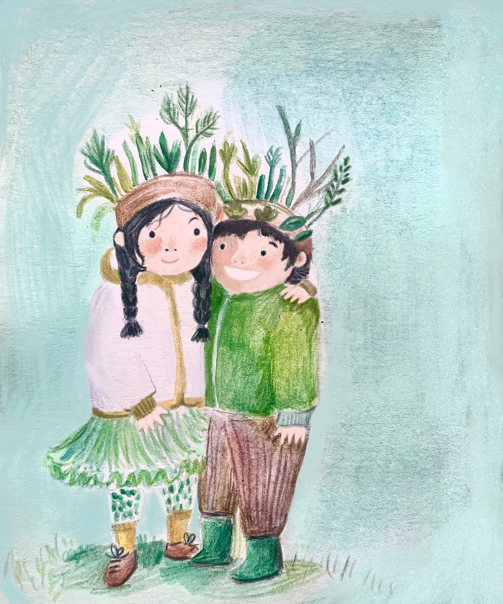 A late illustration for last week’s #colourcollective using pea green 💚

#kidlitart #naturecrowns #picturebookillustration