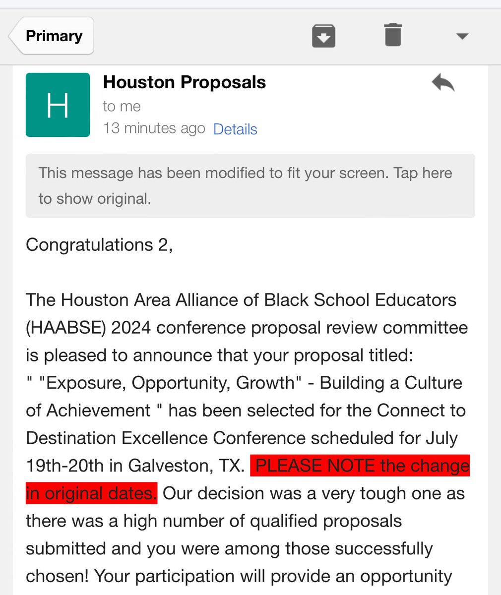 I have been accepted to present at this summer’s @HAABSE3 conference 🎉 My session is entitled, “ Exposure, Opportunity, Growth” - Building a Culture of Achievement. Come learn how to build a culture of high expectations no matter the capacity in which you lead #leadership