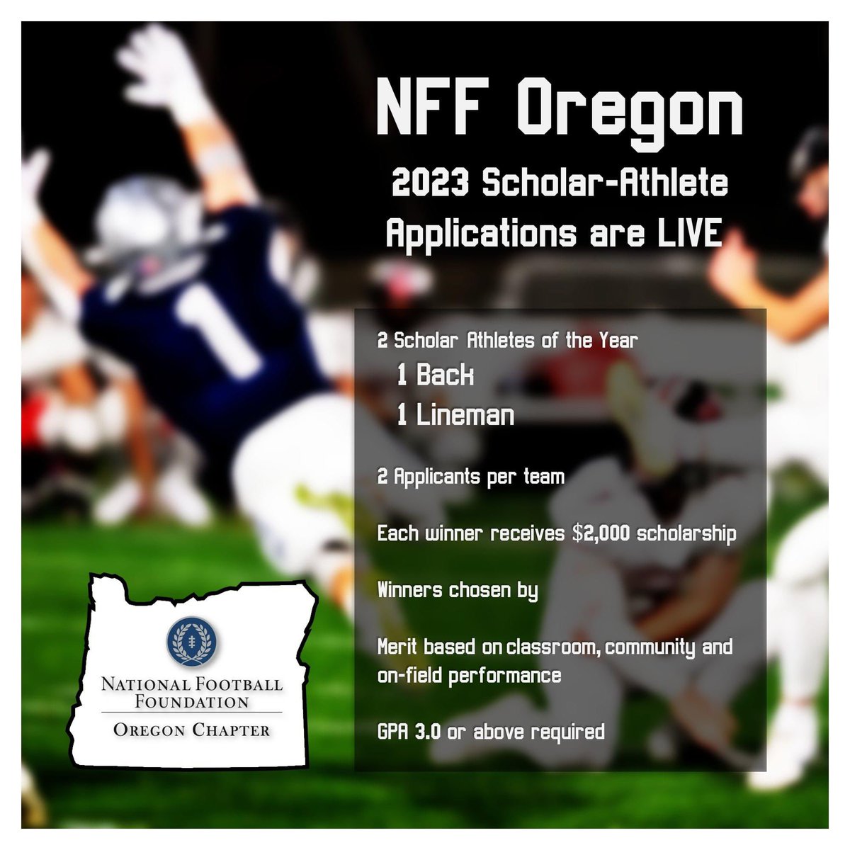 Coaches, check your inboxes - @NFFOregon Scholar-Athlete of the Year applications are now live!